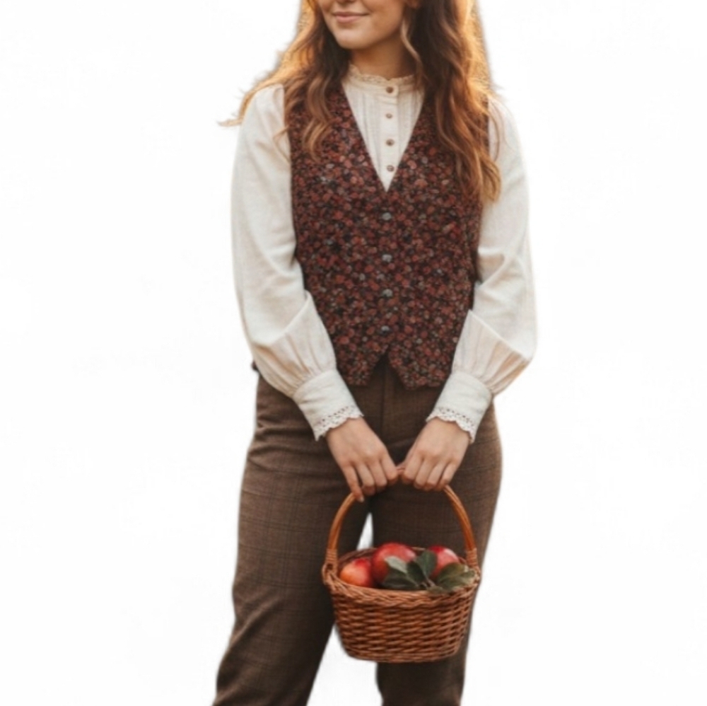 Vintage Floral Corduroy Vest | Fall Autumn Aesthetic Cottagecore Boho